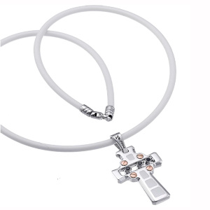 Крест подвеска на каучуковом шнурке и серебром Zancan EXC 207 B