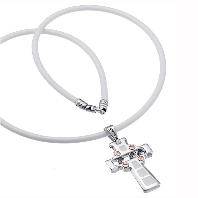 Крест подвеска на каучуковом шнурке и серебром Zancan EXC 207 B