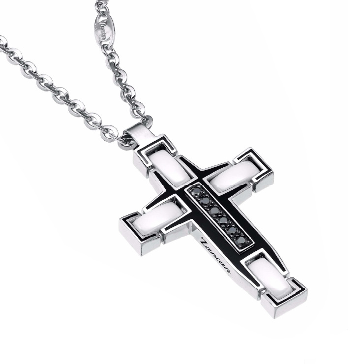 Колье крест из серебра и керамики  Zancan EXC 351B