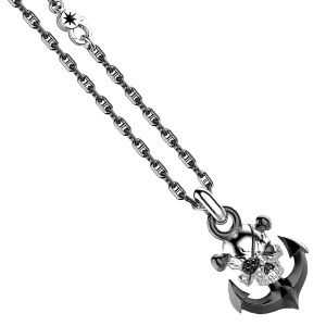 Колье череп из серебра с якорем Zancan EXC 522