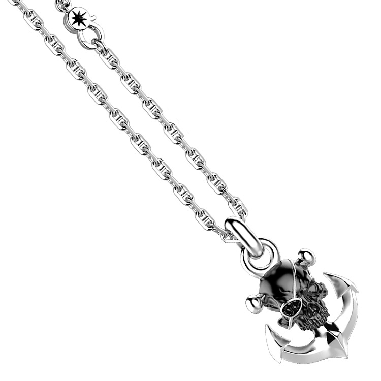 Колье череп из серебра с якорем Zancan EXC 523