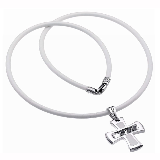 Крест подвеска на каучуковом шнурке и серебром Zancan EXC 206 B